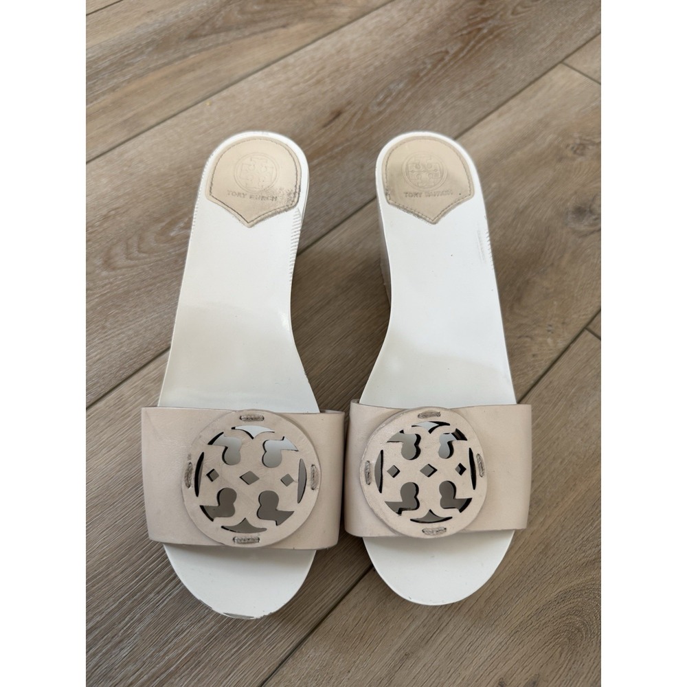 Tory Burch Women's Leather Cream Slide Miller Wedge Platform Sandals Size US 9M